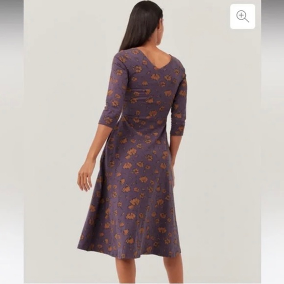 Pact Purple & Orange Cotton Blend 3/4 Sleeve V-Neck Floral Dress Size Medium - Picture 2 of 13